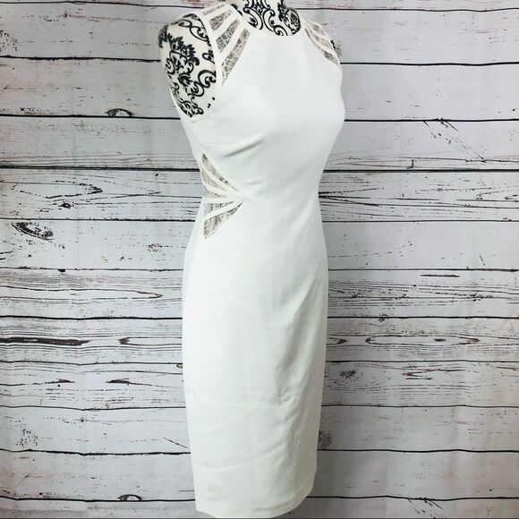 Halston Heritage Lace Trim Cutouts Inset Sleeveless Sheath Dress White 0 - Picture 1 of 9